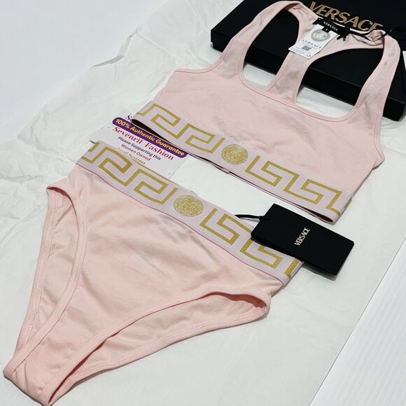 Versace Medusa Greca Border Racer Back Bralette and Panties Set Pink 1/ XS NWT - Picture 1 of 11